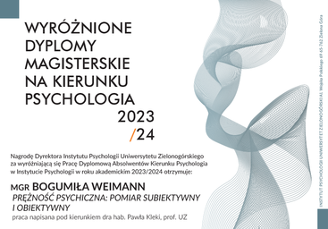 Nagroda Dyrektora Instytutu Psychologii za najlepszą pracę magisterską roku akademickiego 2023/2024